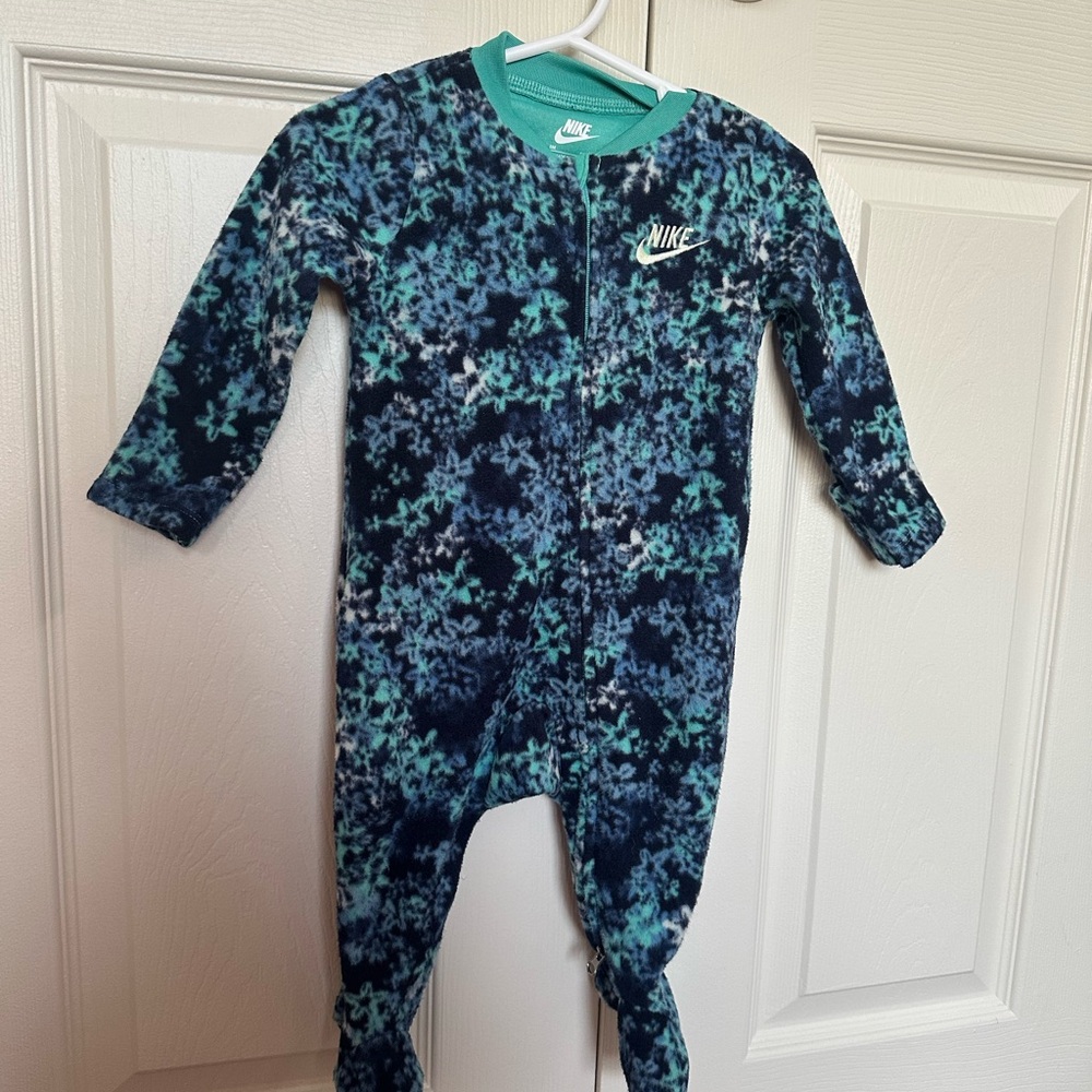 Nike 6m Blue floral fleece footed onesie